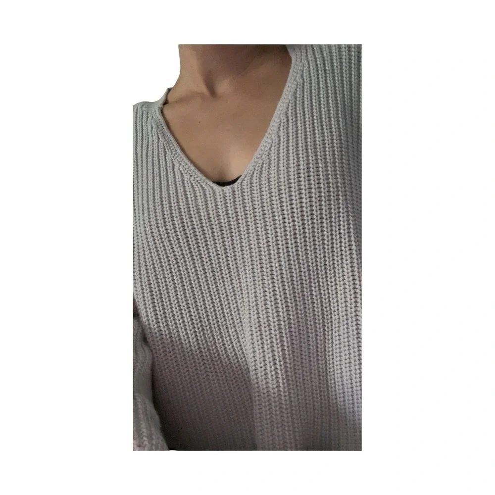 Free‎ People 100% Cotton Sweater Womens Small Gray Knit Damsel Bell Sleeve Soft